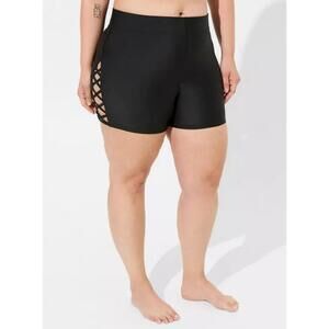 Torrid 0 High Rise Strappy Side 3.5 Inch Swim Short Black